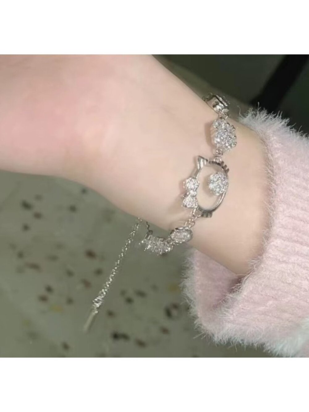 Hello Kitty Sanrio Silver Rhinestone Charm Bracelet – Adjustable Chain for Kids - Picture 2 of 6